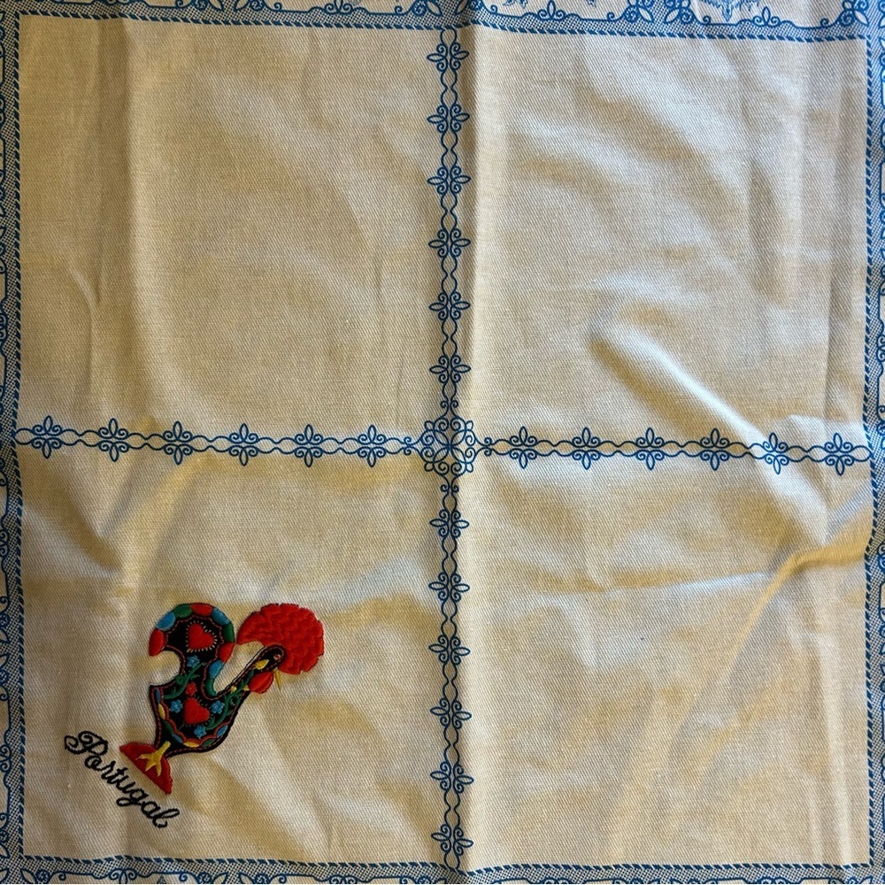 Portugal Tea Kitchen Towel Rooster Folk Art Colorful 27”x 28" Embroidered - Picture 5 of 10